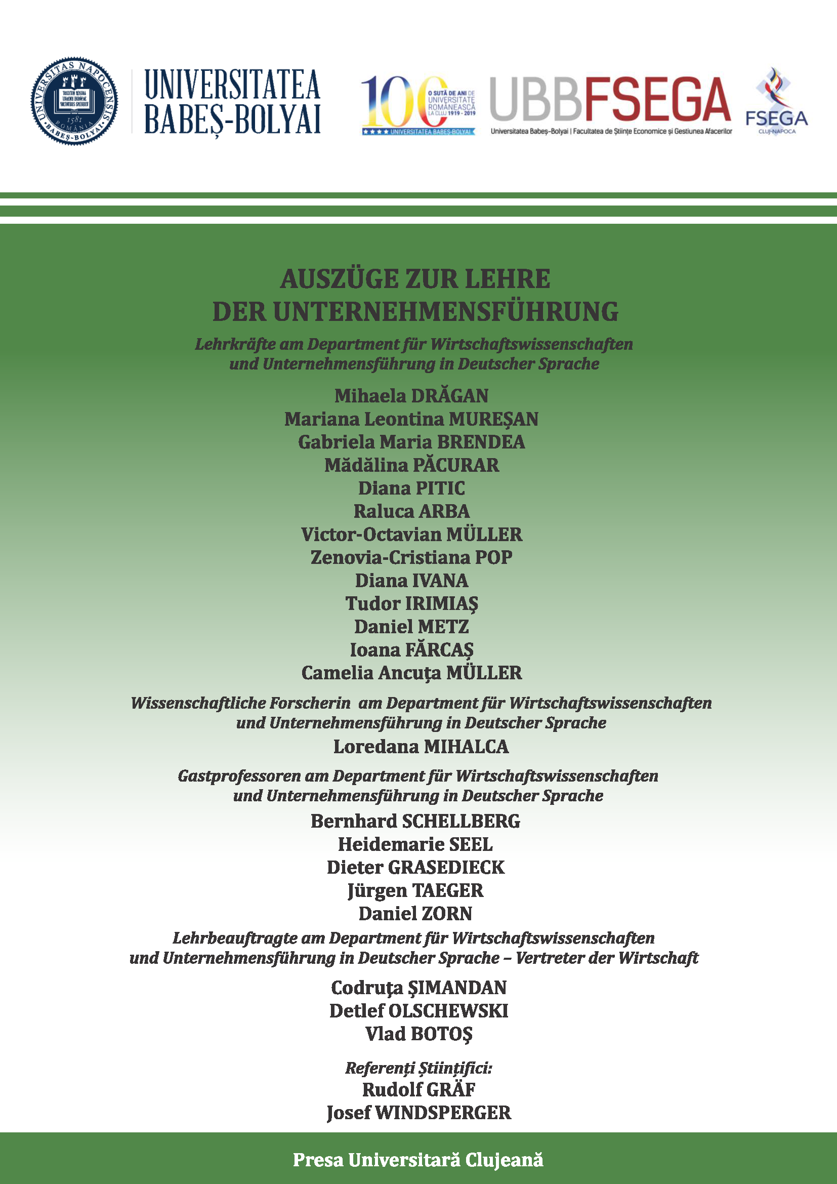 Auszügezur Lehre der Unternehmensführung 7. überarbeitete, erweiterte und aktualisierte Auflage